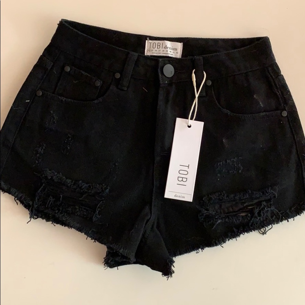 Black denim shorts